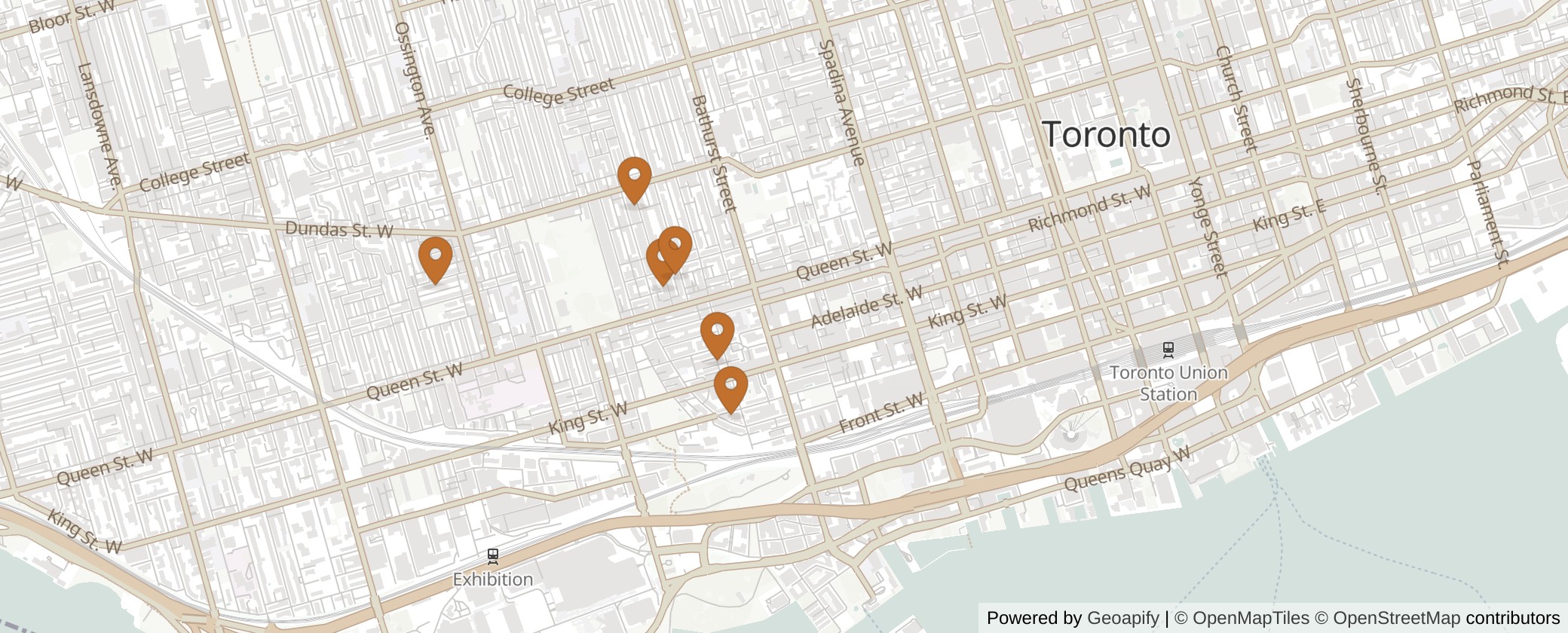 Map of Multiplexes in Spadina-Fort York, Toronto (Ward 10)