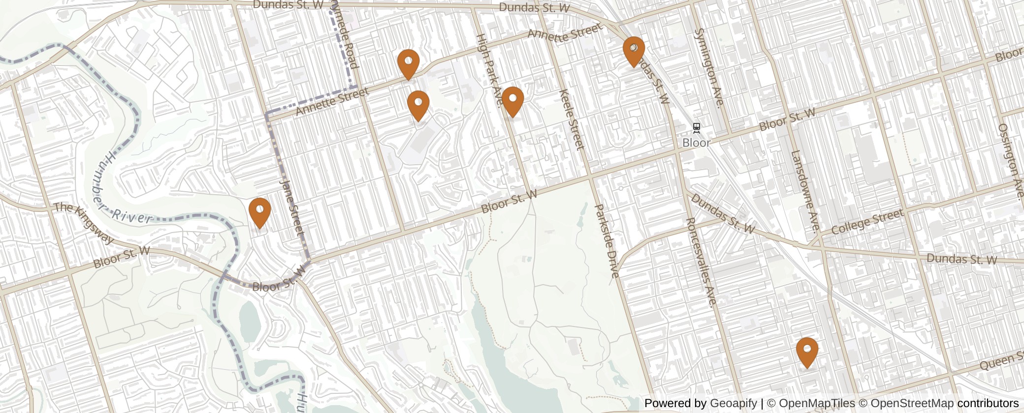 Map of Multiplexes in Parkdale-High Park, Toronto (Ward 4)