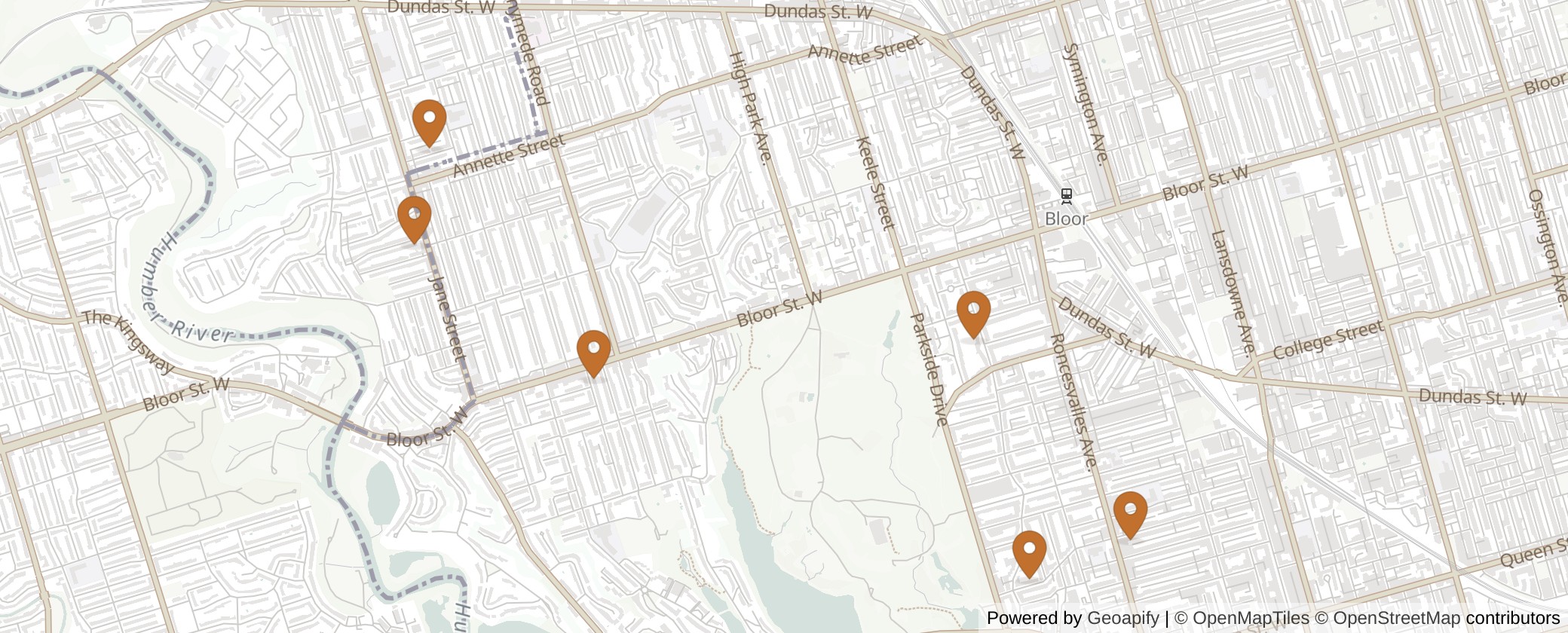 Map of Multiplexes in Parkdale-High Park, Toronto (Ward 4)