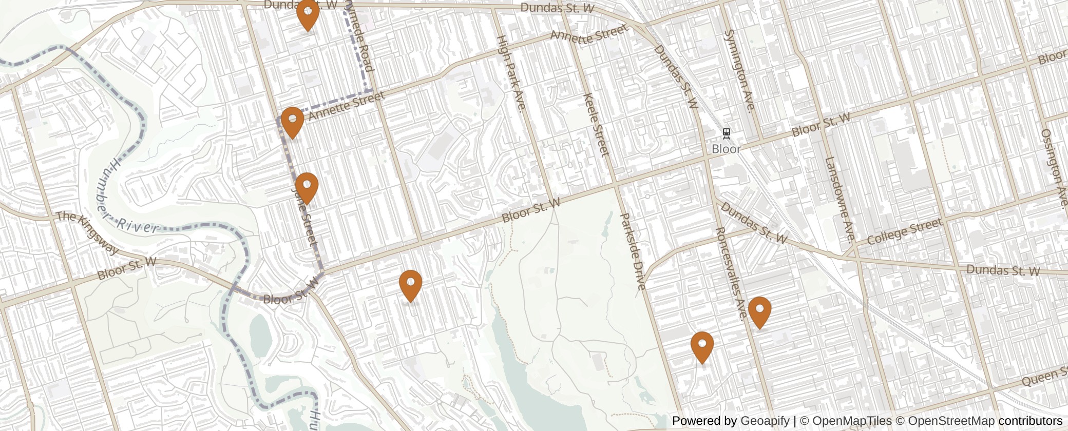 Map of Multiplexes in Parkdale-High Park, Toronto (Ward 4)
