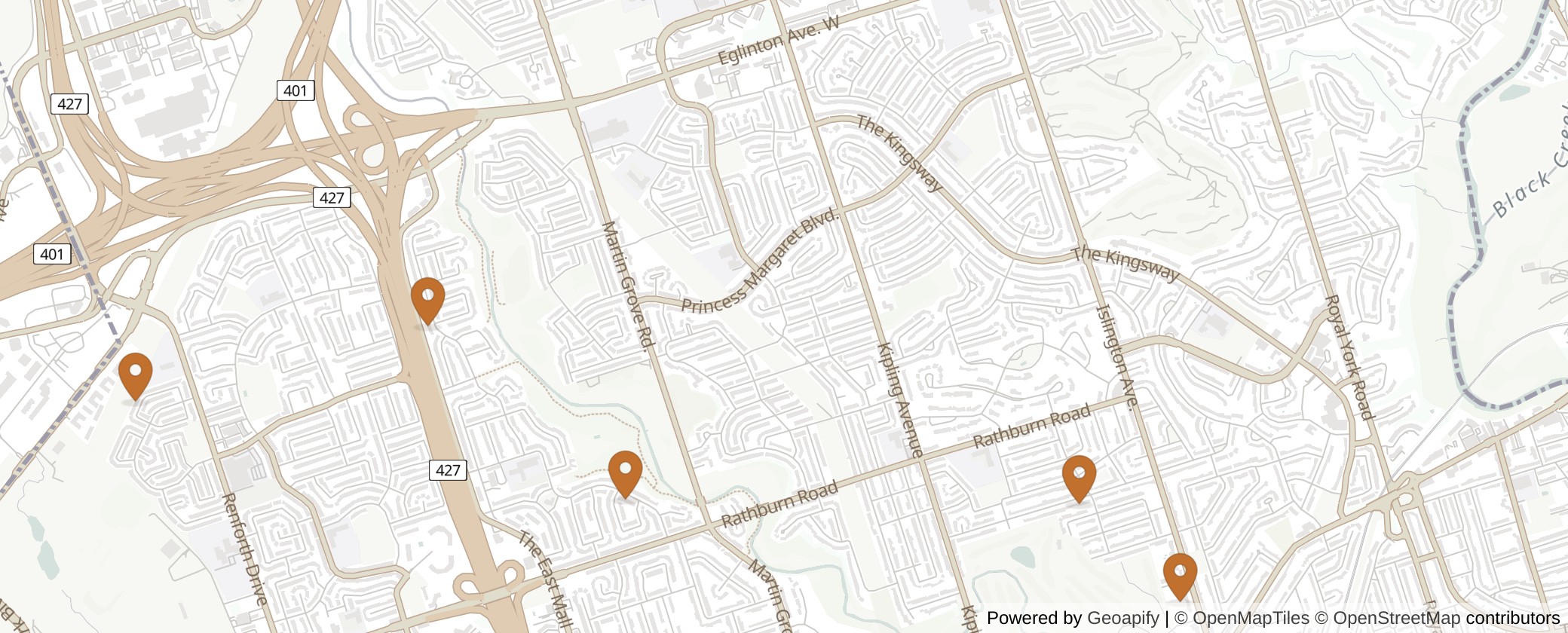 Map of Multiplexes in Etobicoke Centre, Toronto (Ward 2)