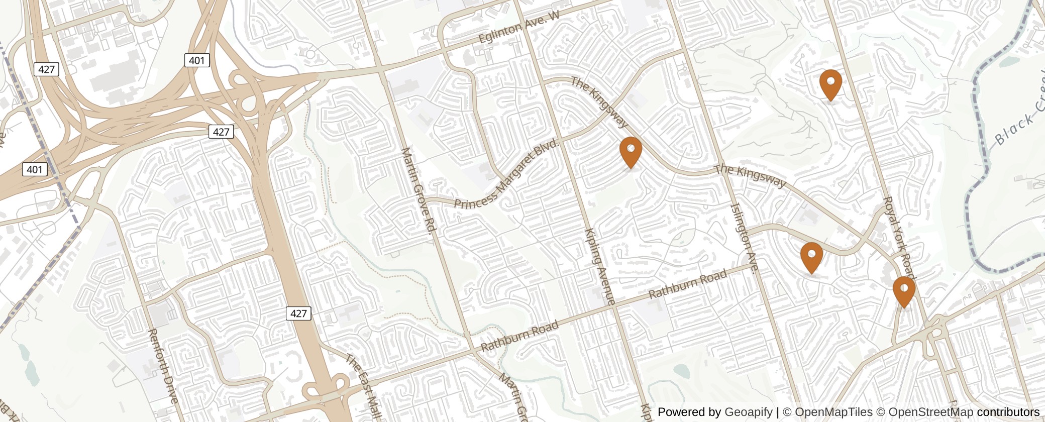 Map of Multiplexes in Etobicoke Centre, Toronto (Ward 2)