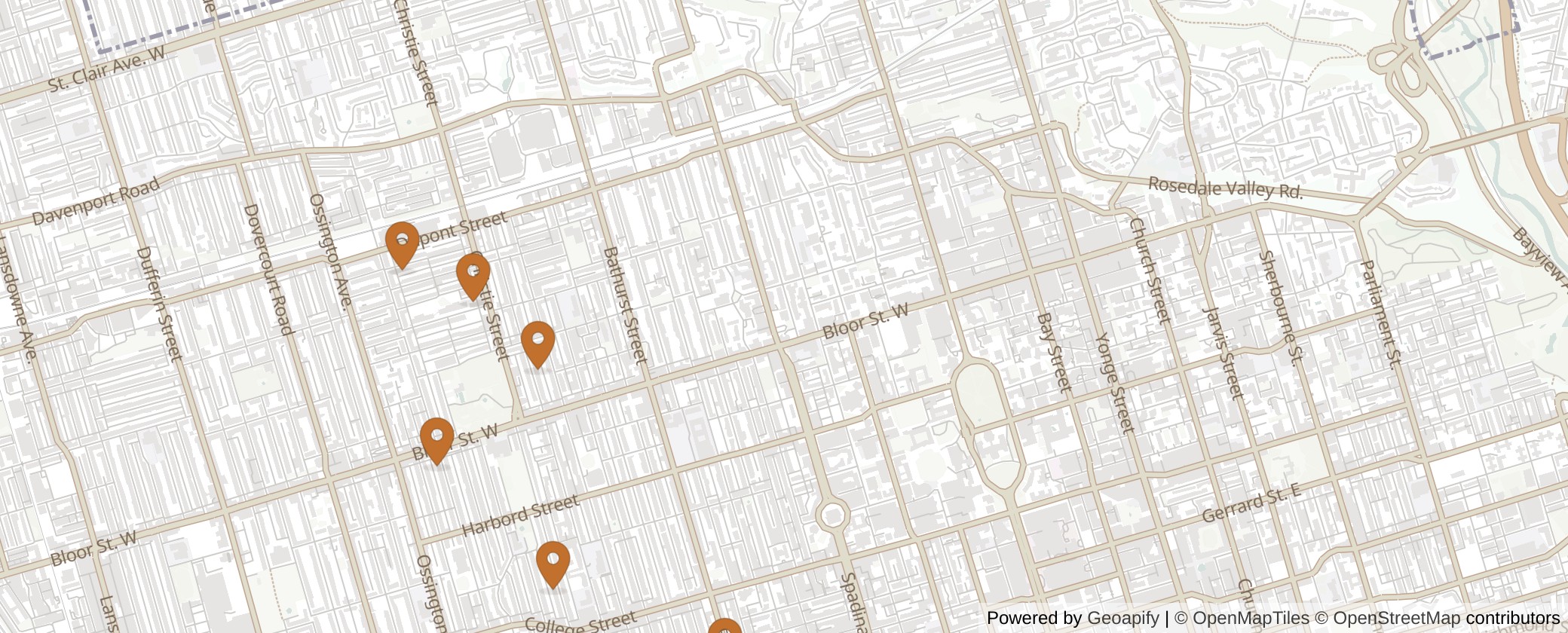 Map of Multiplexes in University-Rosedale, Toronto (Ward 11)