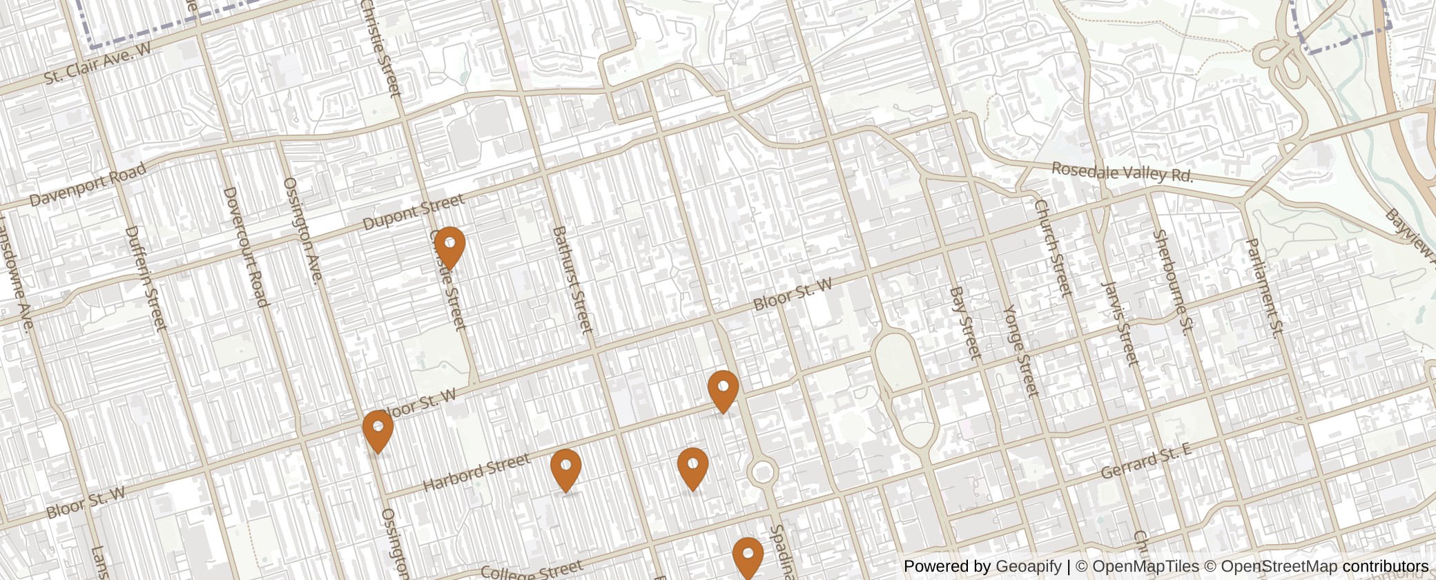 Map of Multiplexes in University-Rosedale, Toronto (Ward 11)