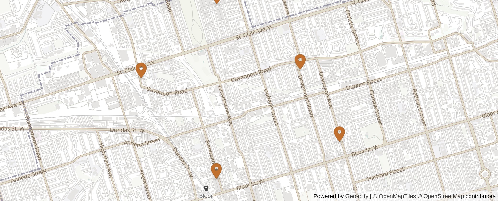 Map of Multiplexes in Davenport, Toronto (Ward 9)