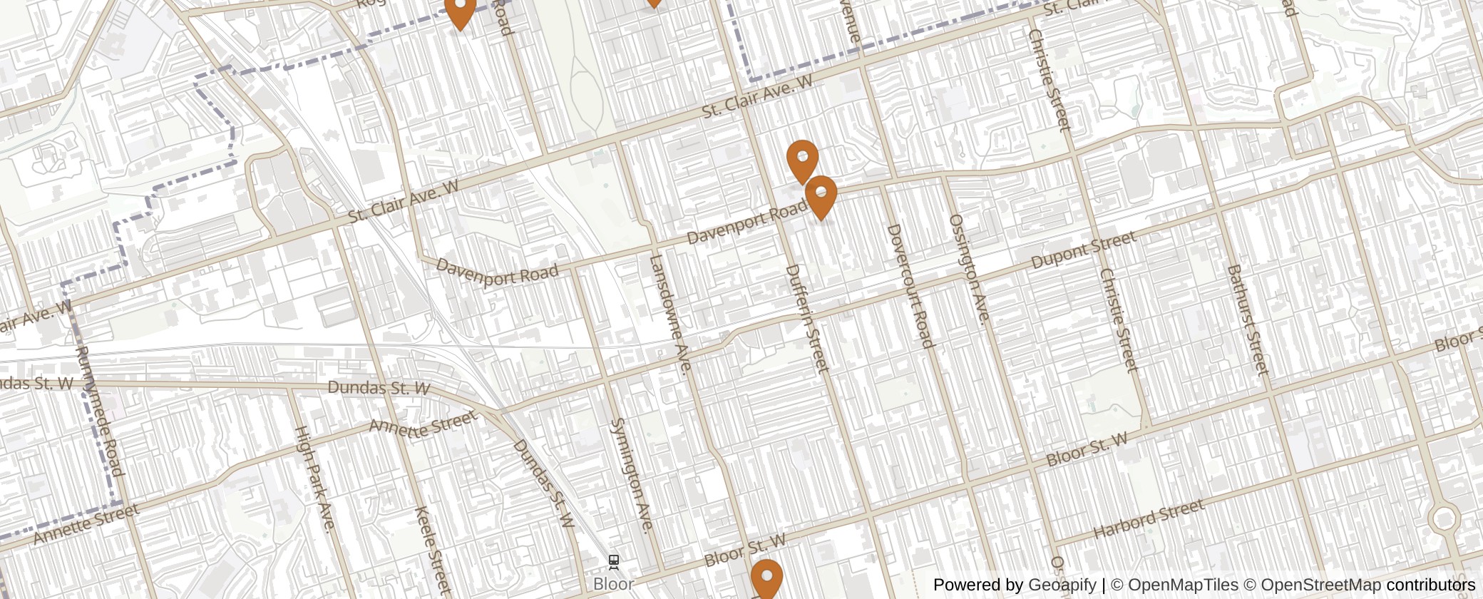 Map of Multiplexes in Davenport, Toronto (Ward 9)