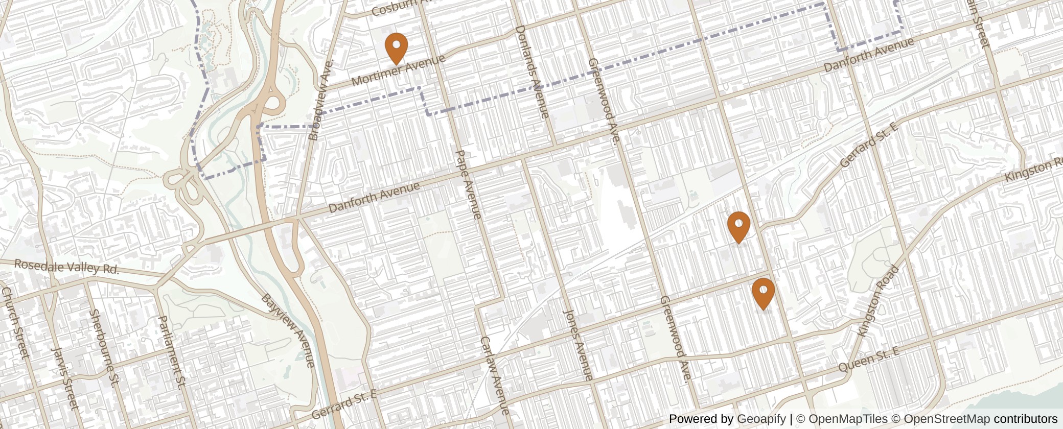 Map of Multiplexes in Toronto-Danforth, Toronto (Ward 14)