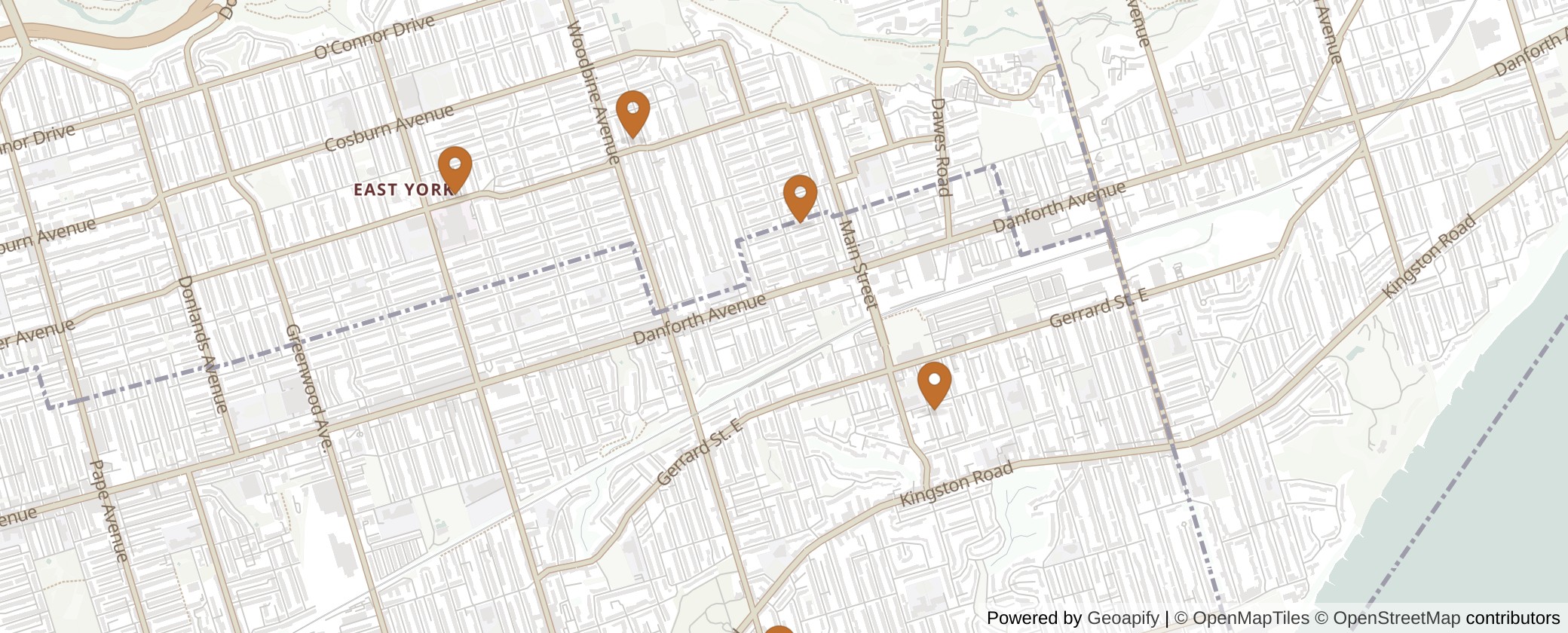 Map of Multiplexes in Beaches-East York, Toronto (Ward 19)