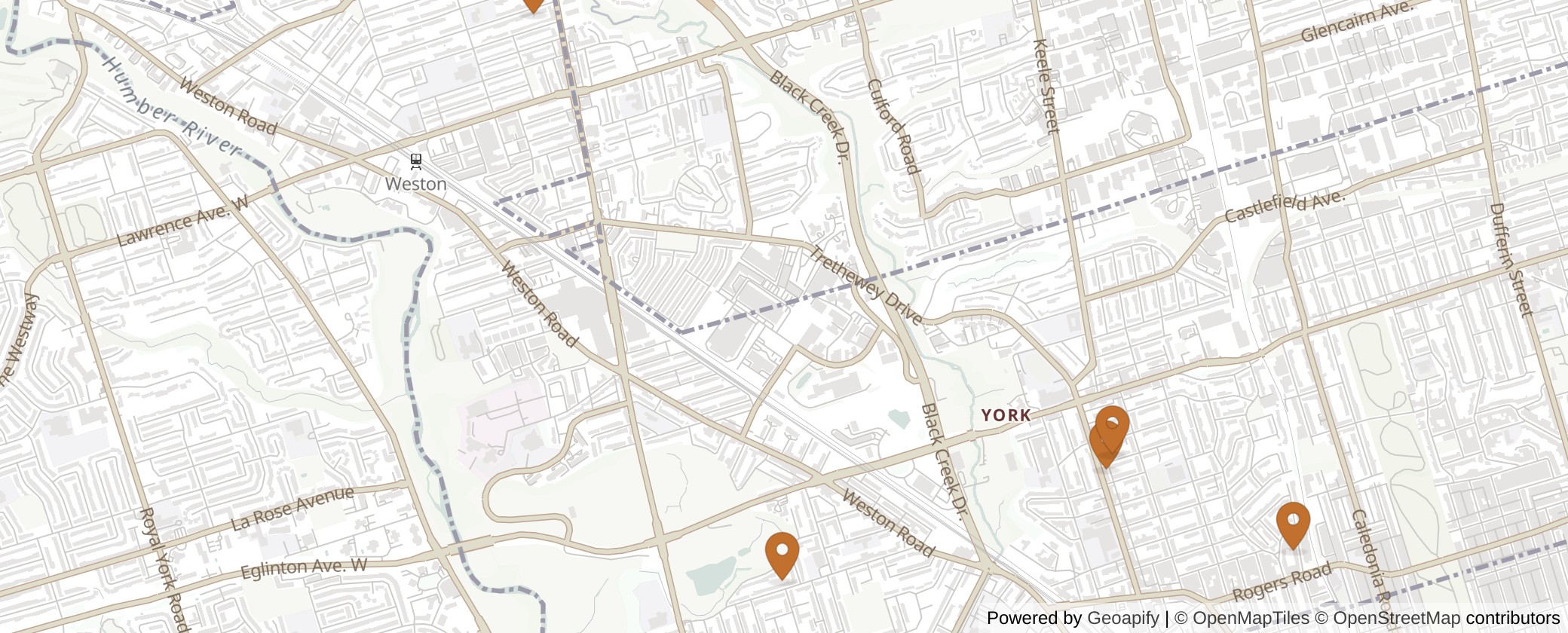 Map of Multiplexes in York South-Weston, Toronto (Ward 5)