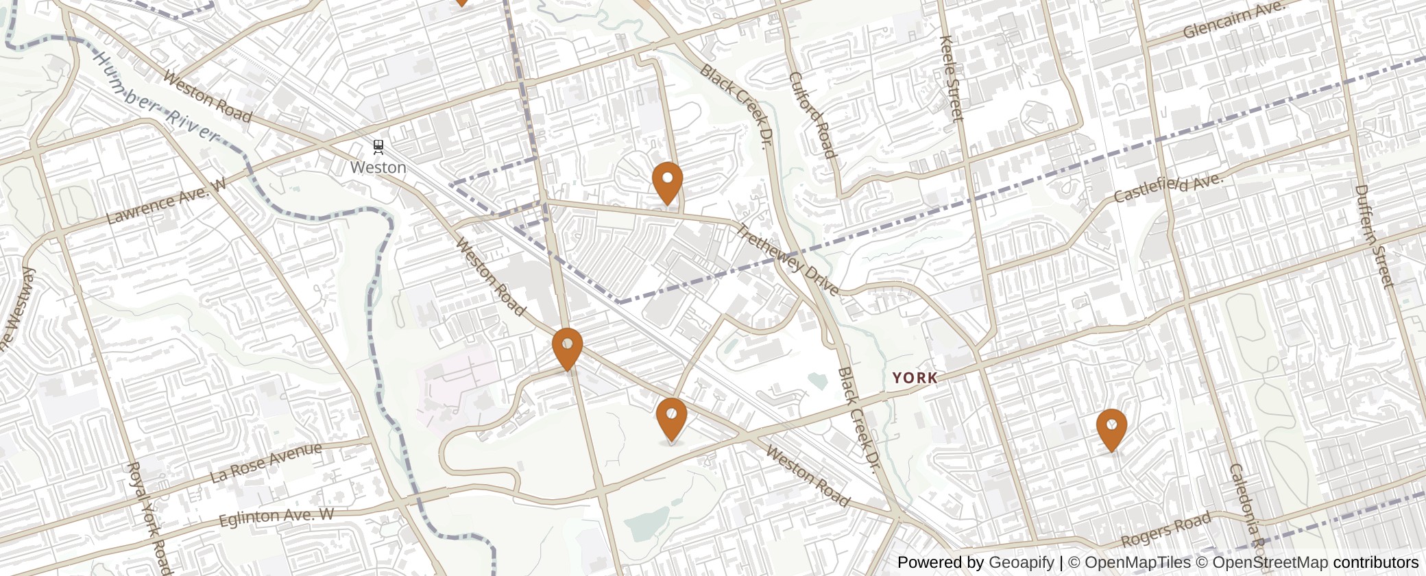 Map of Multiplexes in York South-Weston, Toronto (Ward 5)