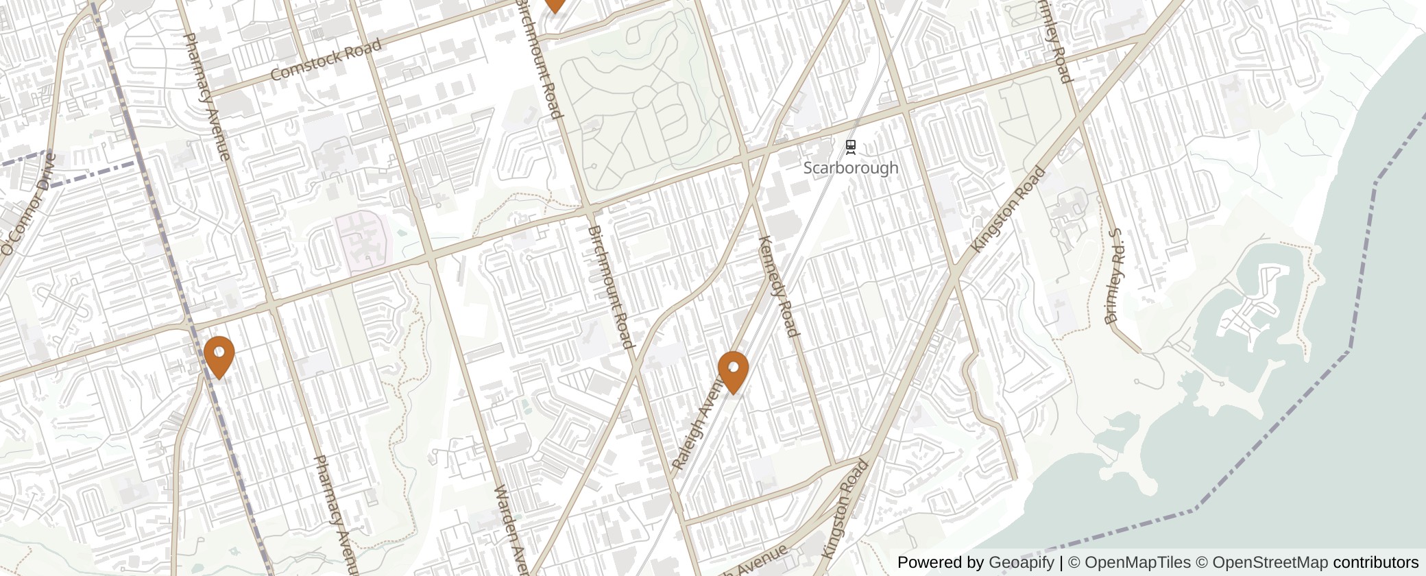 Map of Multiplexes in Scarborough Southwest, Toronto (Ward 20)