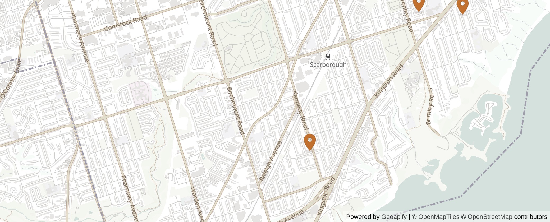 Map of Multiplexes in Scarborough Southwest, Toronto (Ward 20)