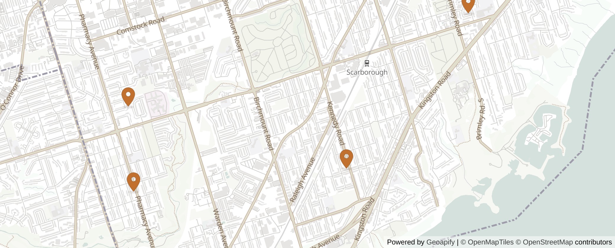 Map of Multiplexes in Scarborough Southwest, Toronto (Ward 20)