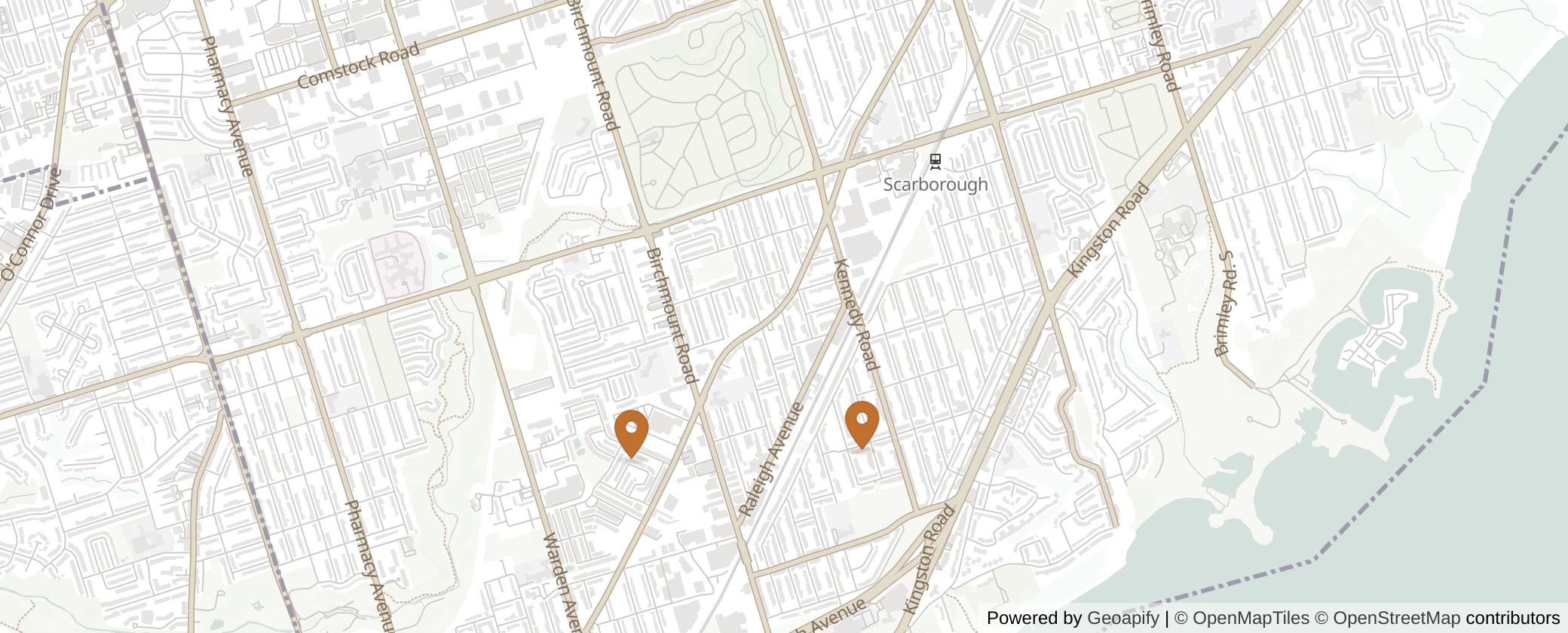 Map of Multiplexes in Scarborough Southwest, Toronto (Ward 20)