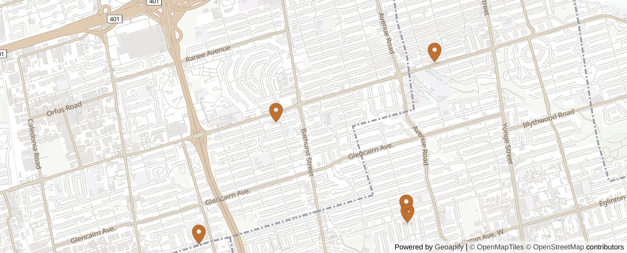 Map of Multiplexes in Eglinton-Lawrence, Toronto (Ward 8)