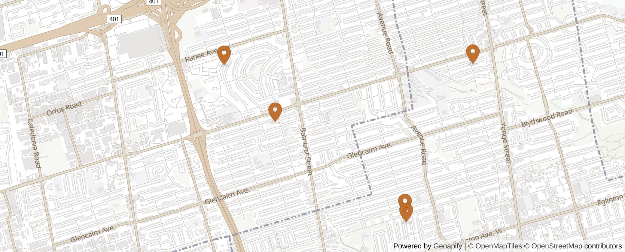 Map of Multiplexes in Eglinton-Lawrence, Toronto (Ward 8)