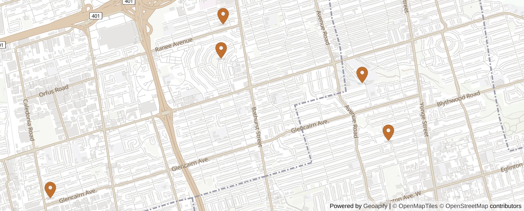 Map of Multiplexes in Eglinton-Lawrence, Toronto (Ward 8)