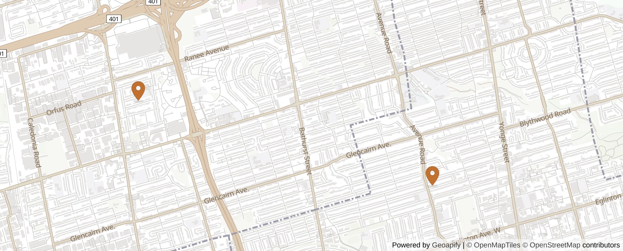 Map of Multiplexes in Eglinton-Lawrence, Toronto (Ward 8)