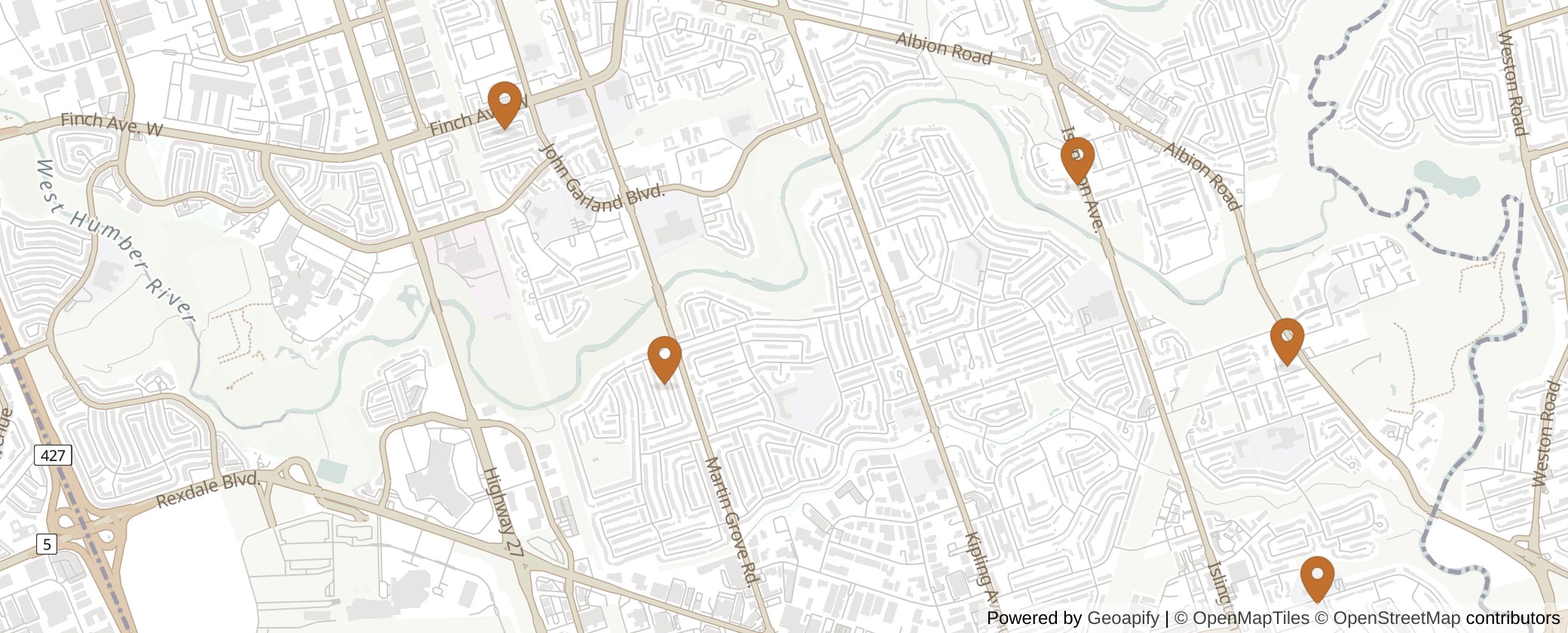 Map of Multiplexes in Etobicoke North, Toronto (Ward 1)