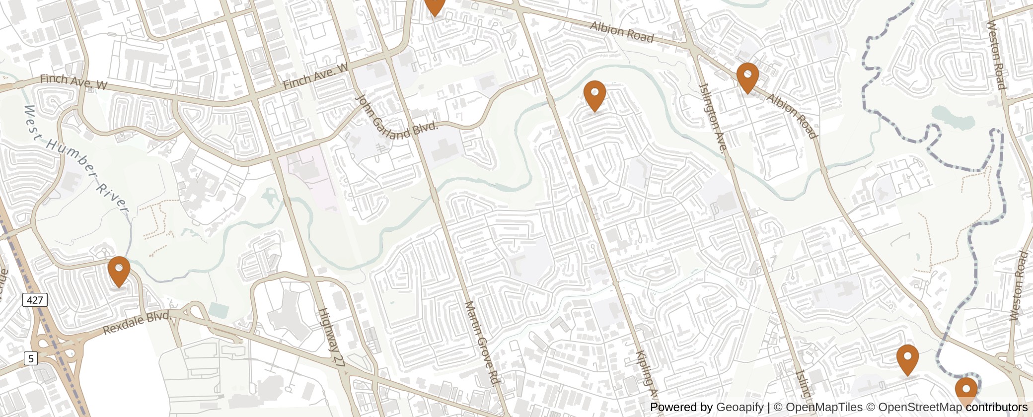 Map of Multiplexes in Etobicoke North, Toronto (Ward 1)