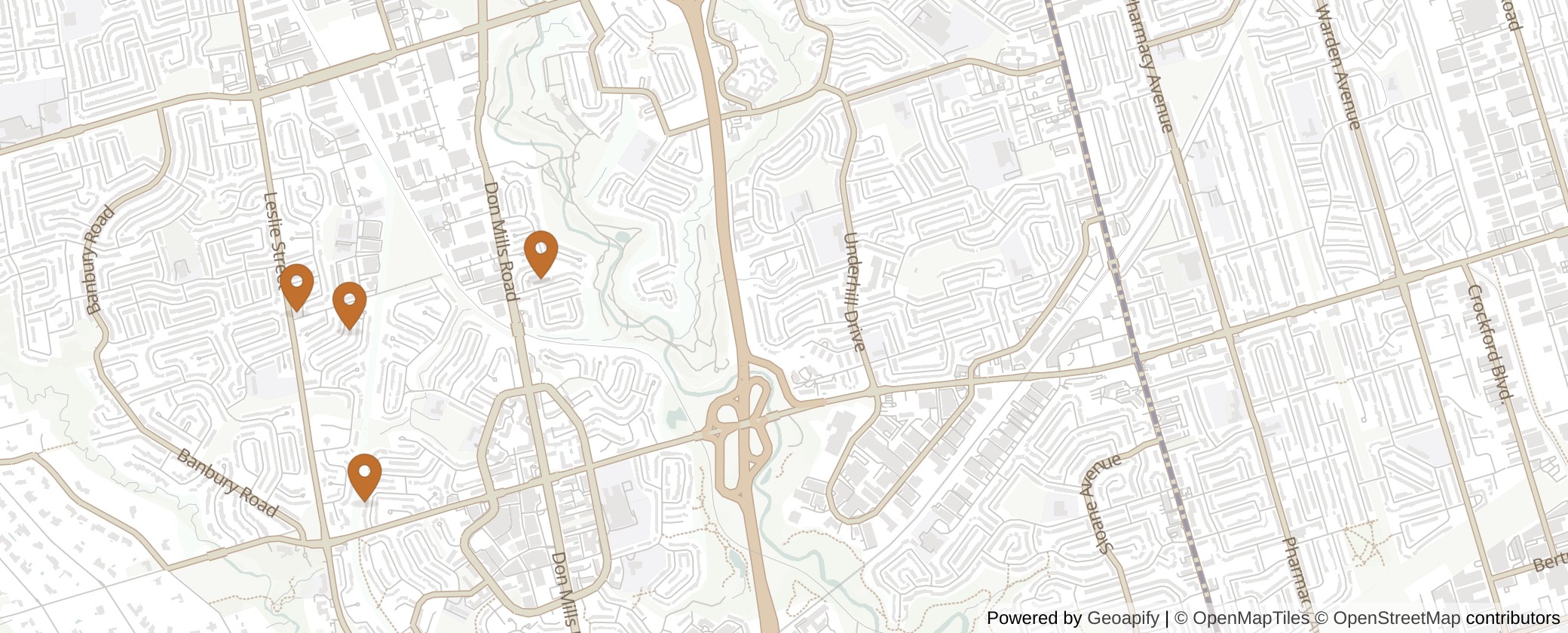 Map of Multiplexes in Don Valley East, Toronto (Ward 16)