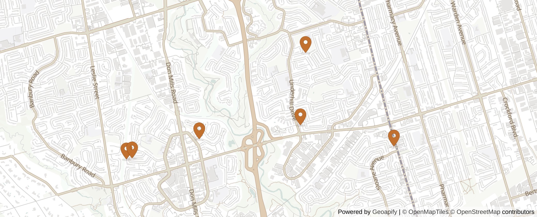 Map of Multiplexes in Don Valley East, Toronto (Ward 16)