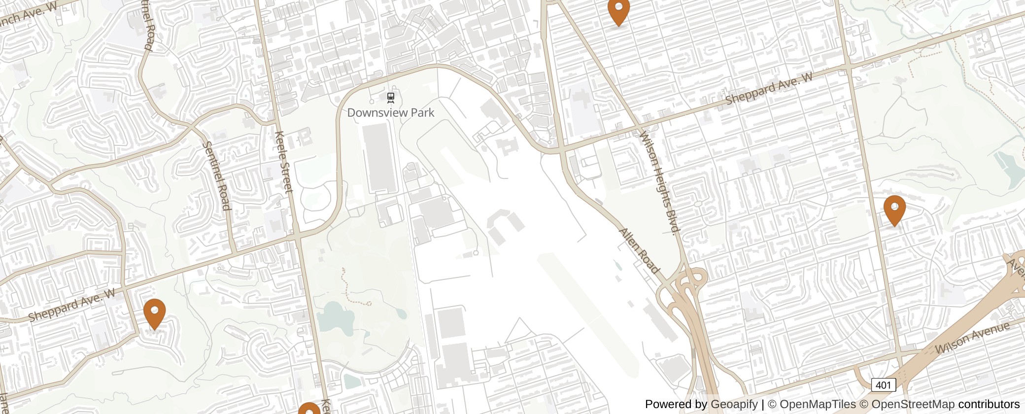 Map of Multiplexes in York Centre, Toronto (Ward 6)