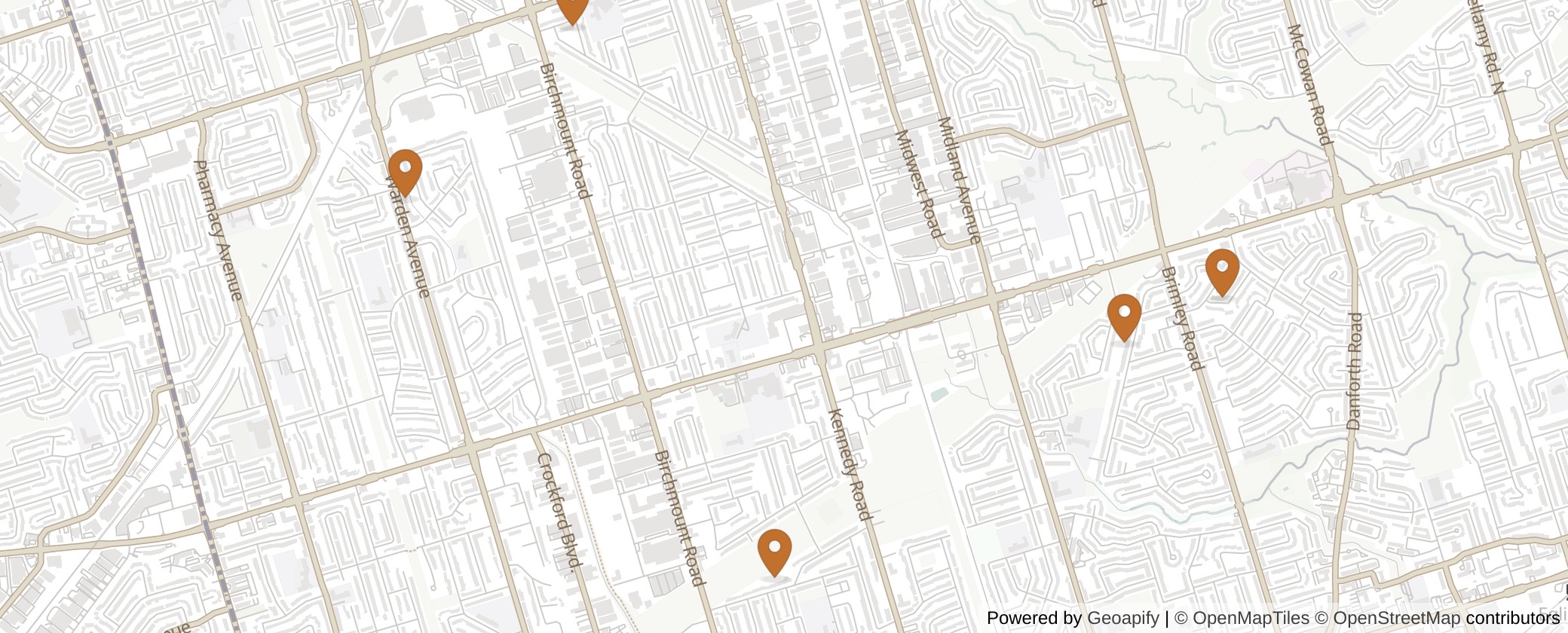 Map of Multiplexes in Scarborough Centre, Toronto (Ward 21)