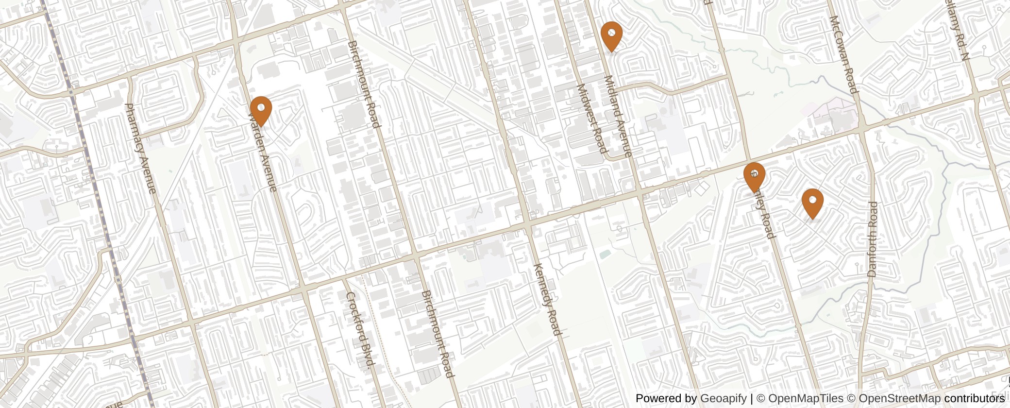 Map of Multiplexes in Scarborough Centre, Toronto (Ward 21)