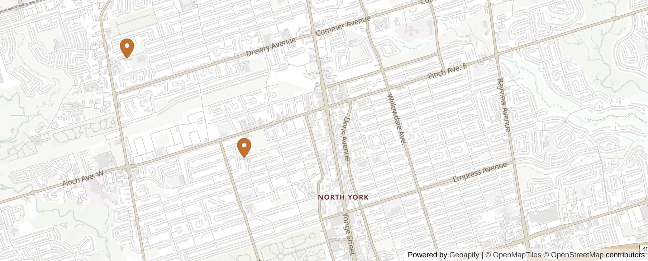 Map of Multiplexes in Willowdale, Toronto (Ward 18)