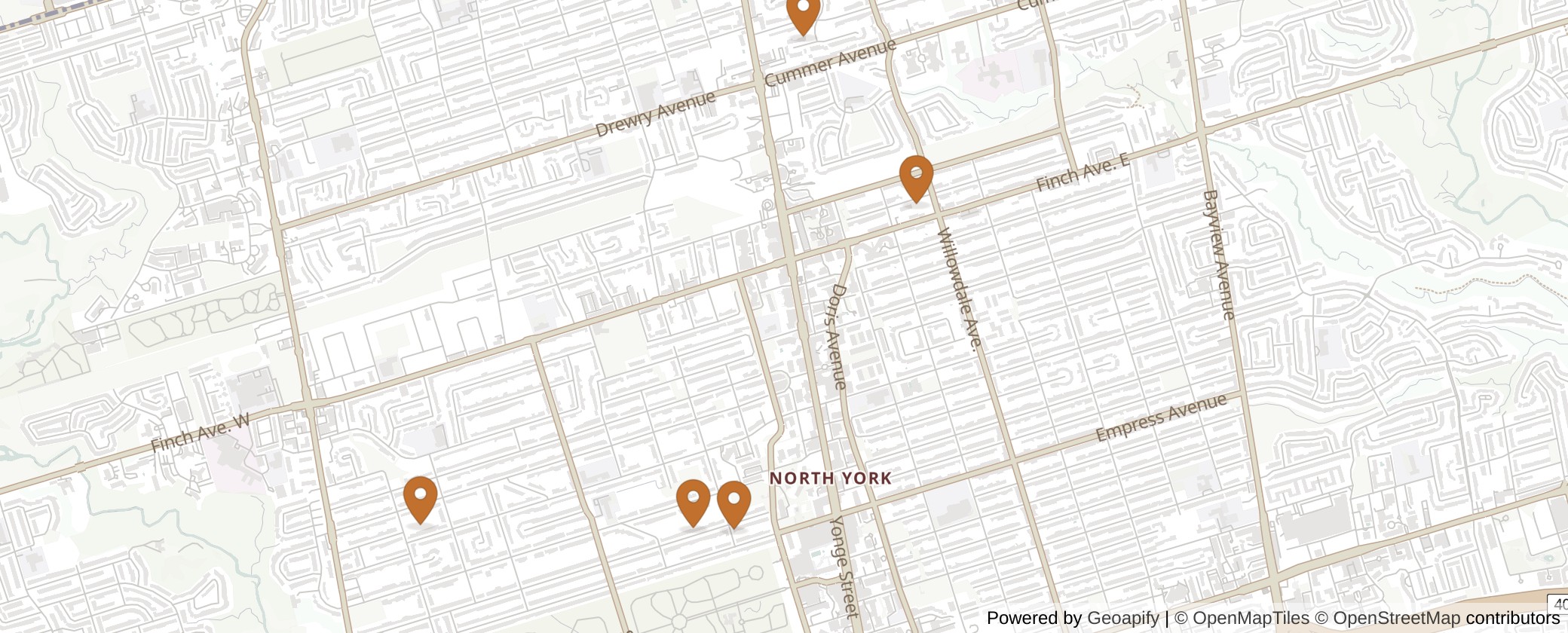Map of Multiplexes in Willowdale, Toronto (Ward 18)