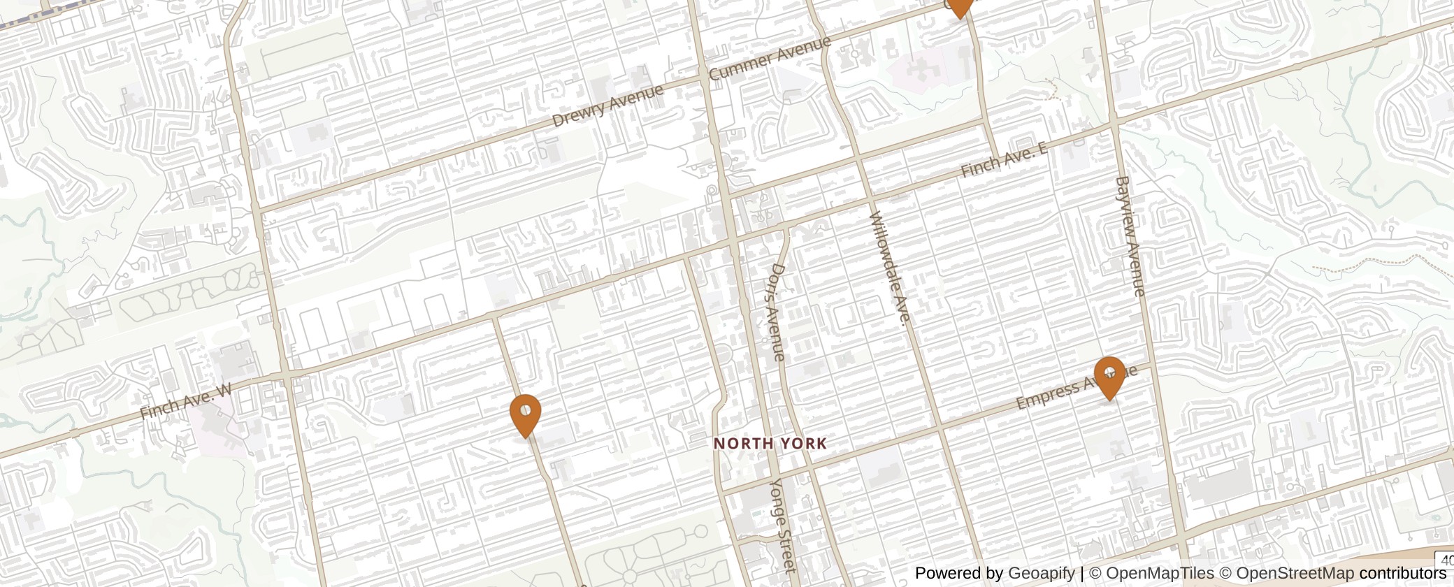 Map of Multiplexes in Willowdale, Toronto (Ward 18)
