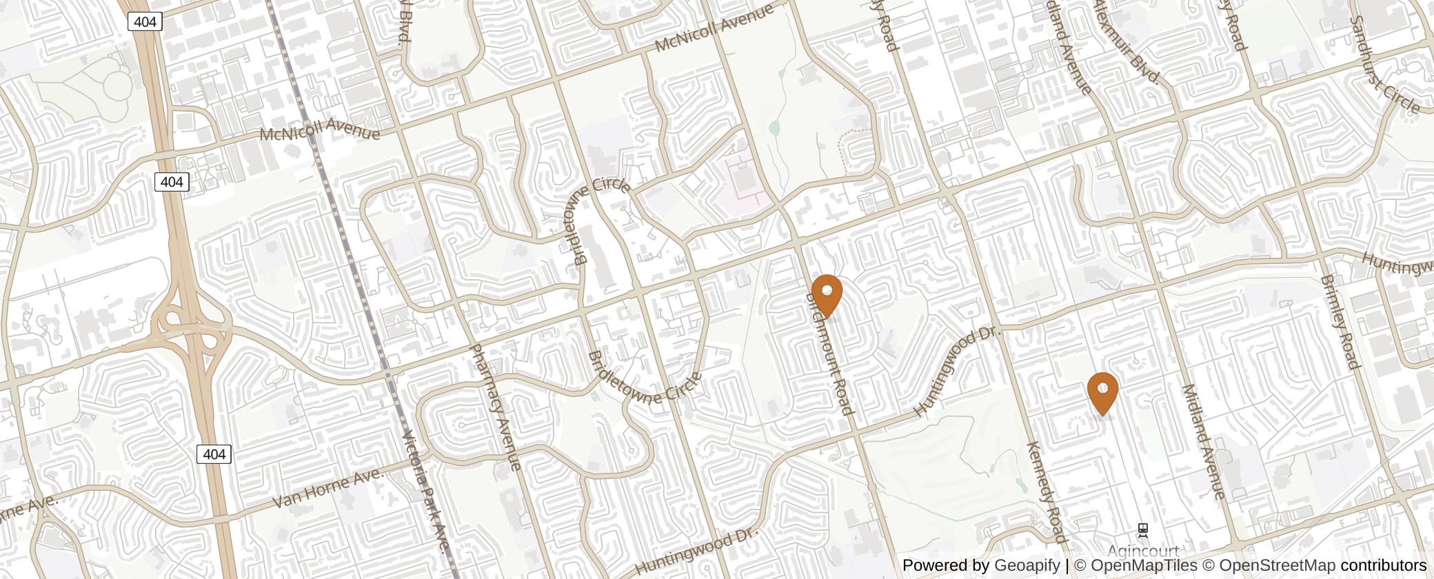 Map of Multiplexes in Scarborough-Agincourt, Toronto (Ward 22)