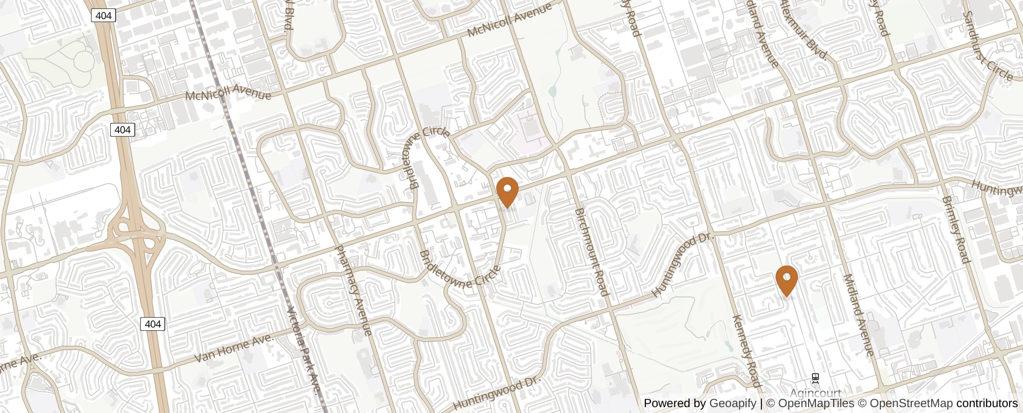 Map of Multiplexes in Scarborough-Agincourt, Toronto (Ward 22)