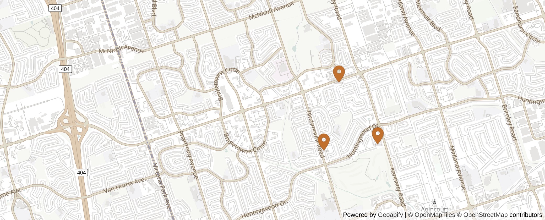 Map of Multiplexes in Scarborough-Agincourt, Toronto (Ward 22)