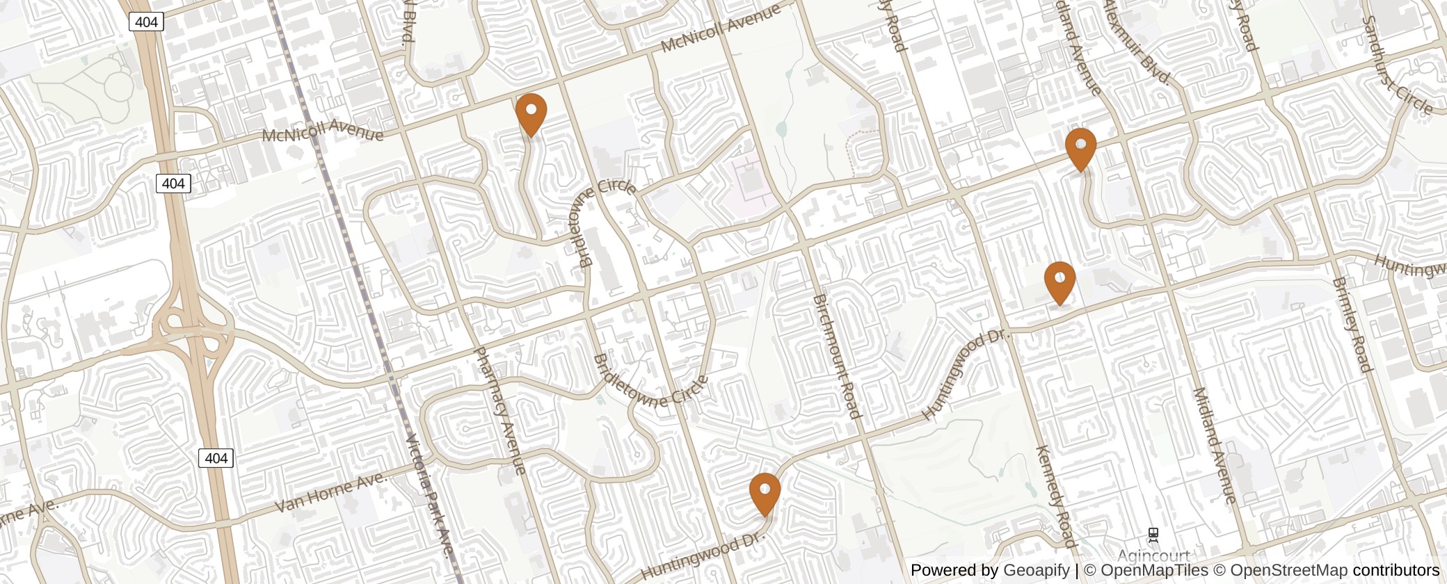 Map of Multiplexes in Scarborough-Agincourt, Toronto (Ward 22)